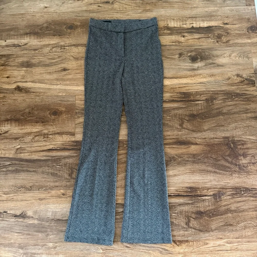ZARA Stretch Herringbone Flare Trousers Grey Marl Size M NWOT - Picture 4 of 14